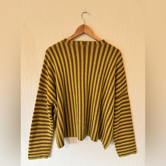 ECKHAUS LATTA Yellow Brown Stripe 100% Merino Wool Knit Crochet Keyboard Sweater - Picture 8 of 15